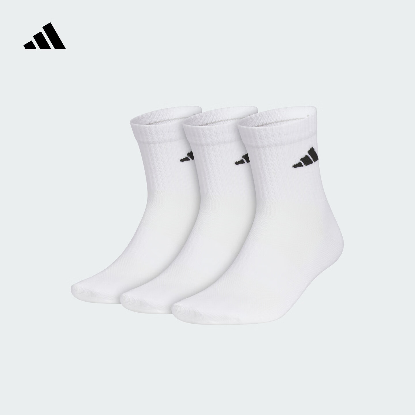 adidas三双装抗菌简约舒适中帮运动袜子男女阿迪达斯官方   白/黑色   M