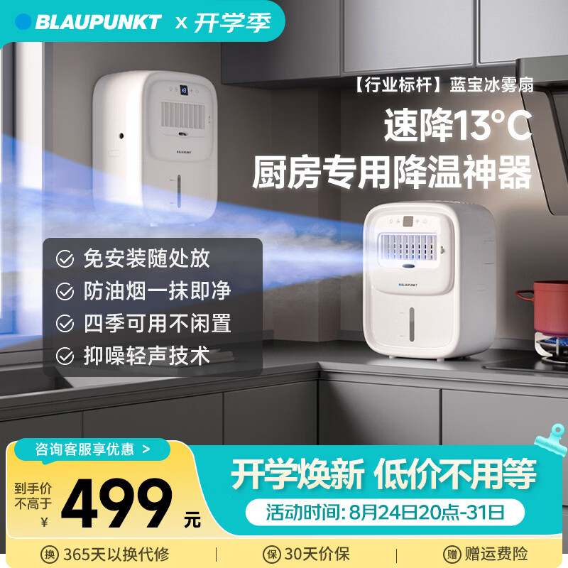 蓝宝（BLAUPUNKT）厨房冰雾扇冷风空调扇制冷小型壁挂电风扇加湿水冷风扇冷风机防油烟节能低噪加湿器 【壁挂台式两用-X6】快速降温/免安装
