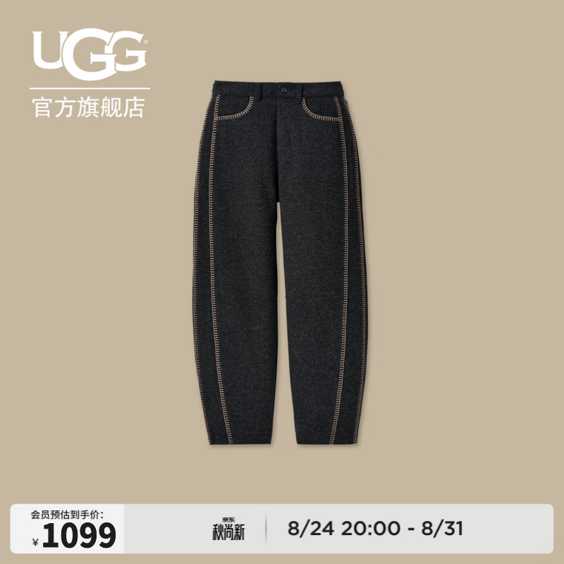 UGG秋季新款女士舒适时尚潮流中腰丽娜休闲筒形宽松长裤 1180617A BHTHR | 黑色 L