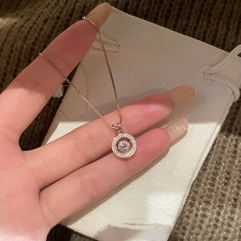 丘溯玫瑰金香水瓶圆环水晶锆石跳动项链高级感轻奢精致千金感锁骨链女 跳动香水瓶-玫瑰金色
