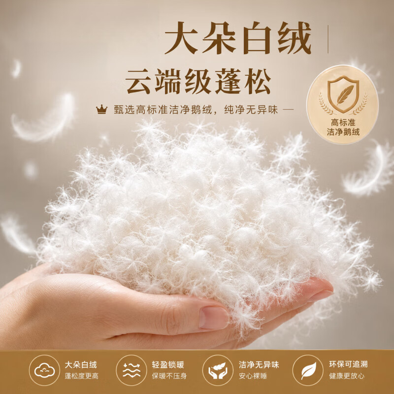RASW德国羽绒枕头护颈椎助睡眠成人鹅绒枕芯睡不塌五星级酒店专用枕头 经典白【48*74cm高枕】 一对 柔软蓬松 细腻亲肤 希尔顿同款羽丝绒枕 | 颈椎病专用