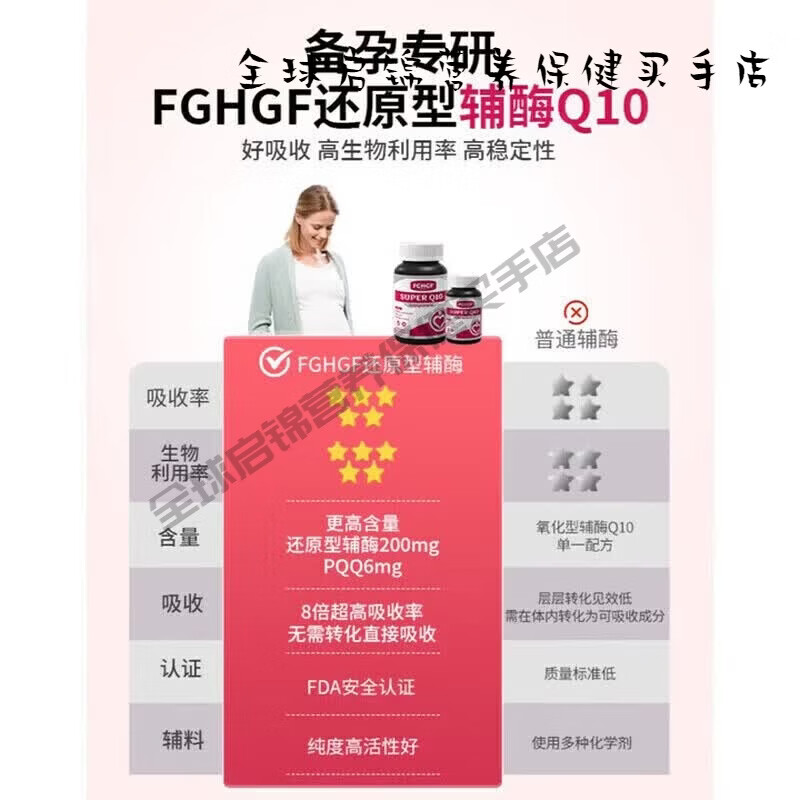 FGHGF美国菲格尔辅酶Q10备孕FGHGFPQQ胶囊泛醇还原型辅酶Q10卵子质 【适龄夫妻|精准孕补】 60粒*1瓶