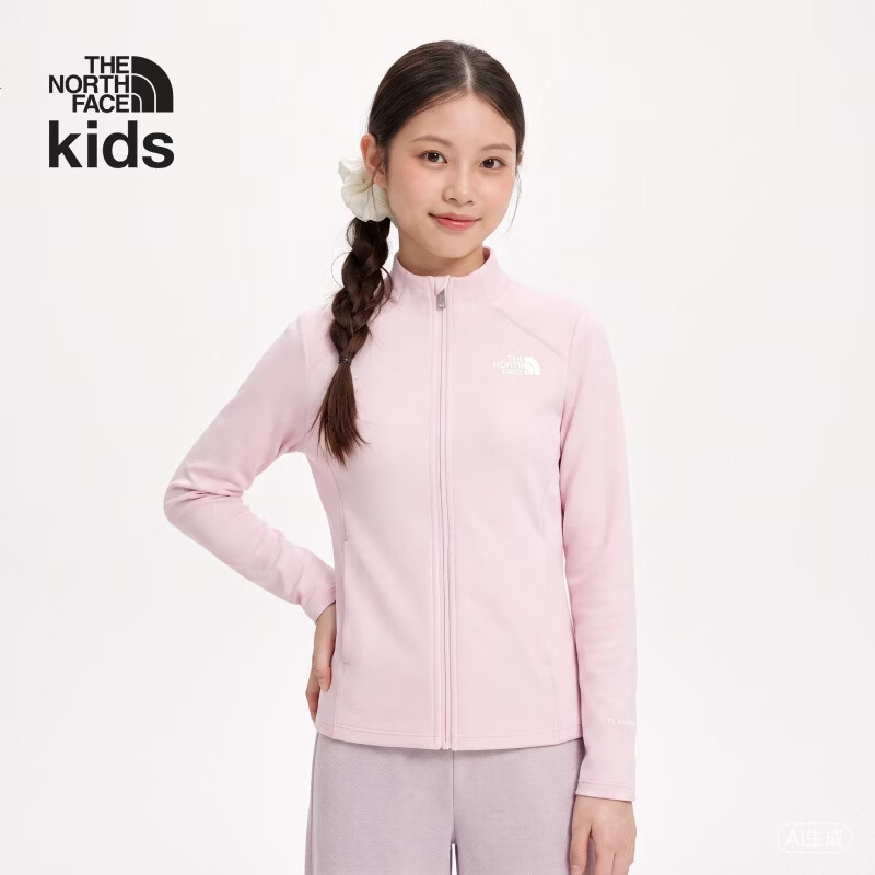 北面儿童抓绒外套带拉链衣女童户外保暖外套吸湿速干刺绣logo|8NZF BP6/浅粉 刺绣logo 140 (M)
