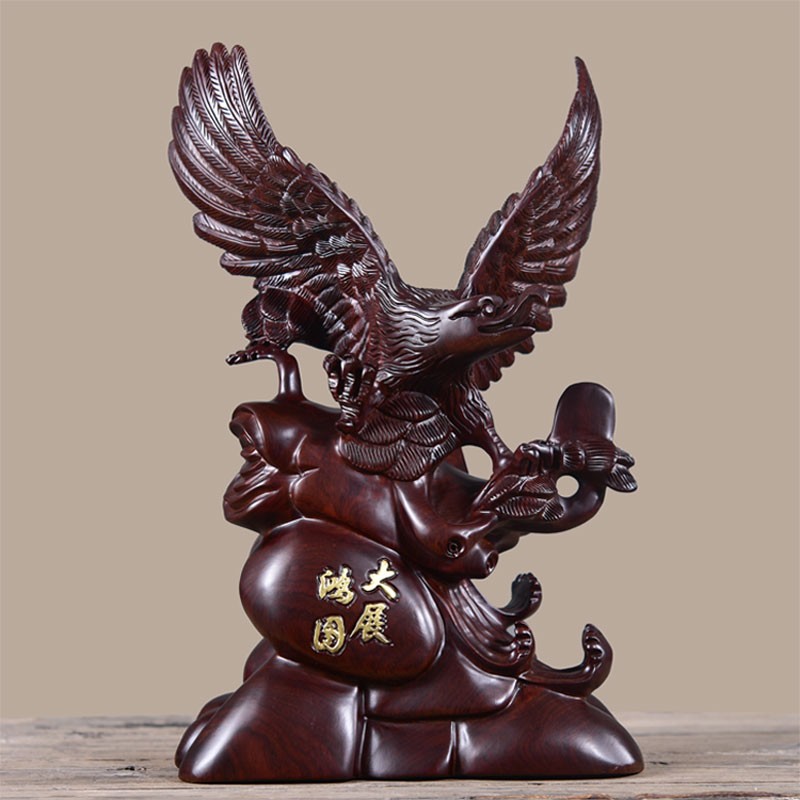 晨熟红木老鹰黑檀木大展鸿图大号木雕老鹰摆件实木雕刻动物雄鹰工艺品