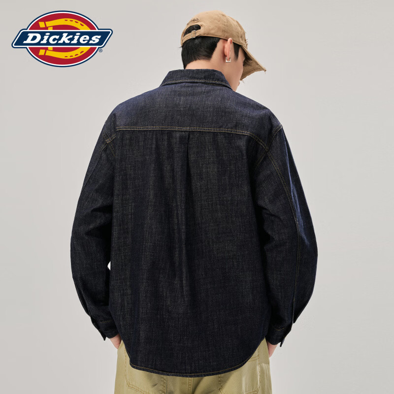 Dickies苎麻牛仔衬衫男士2026秋季新款潮牌宽松休闲长袖工作高端上衣服装 蓝色 常规 4XL 【建议190-210斤】
