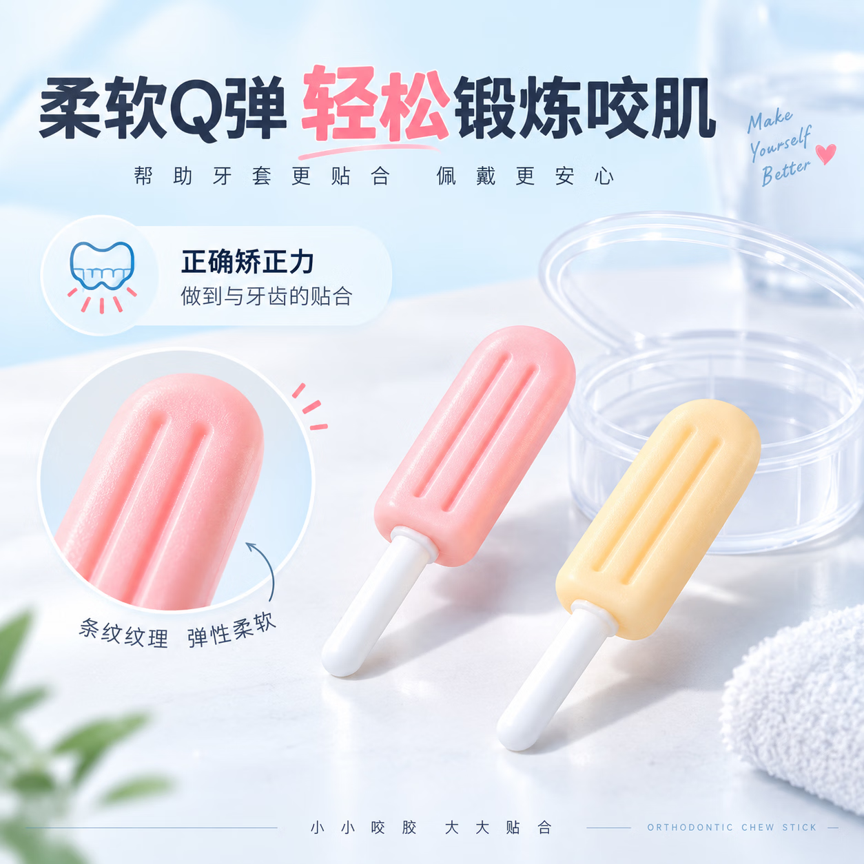 UUMILO【日本】儿童正畸咬胶隐形牙套牙齿矫正牙胶正畸咬牙胶棒咬牙胶 香橙味(真空2支装)