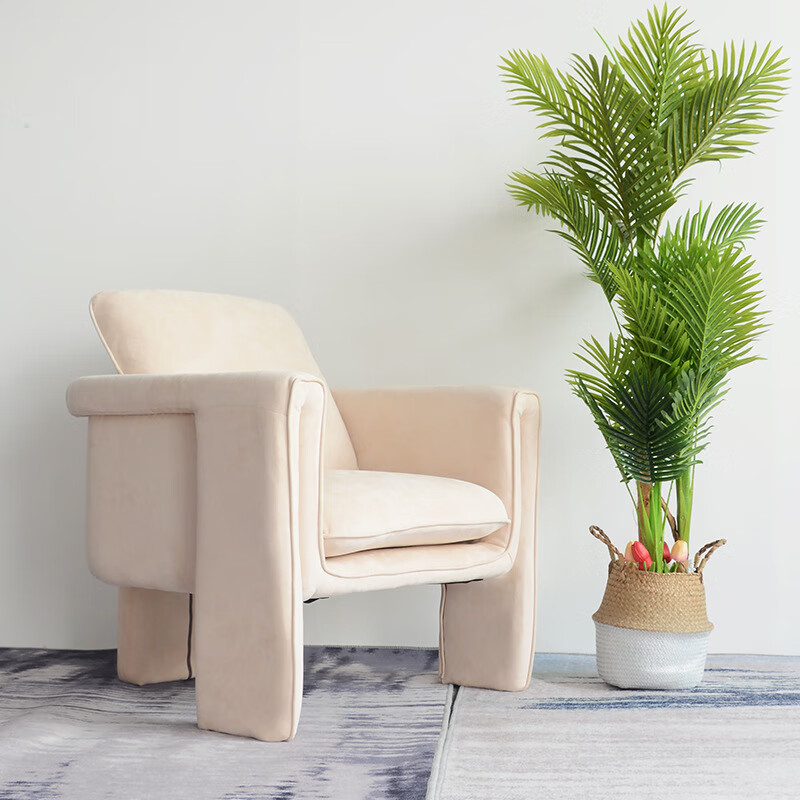 宾迪朗咖啡厅单人沙发麂皮绒布艺扶手休闲椅客厅单椅懒人沙发椅m型 米