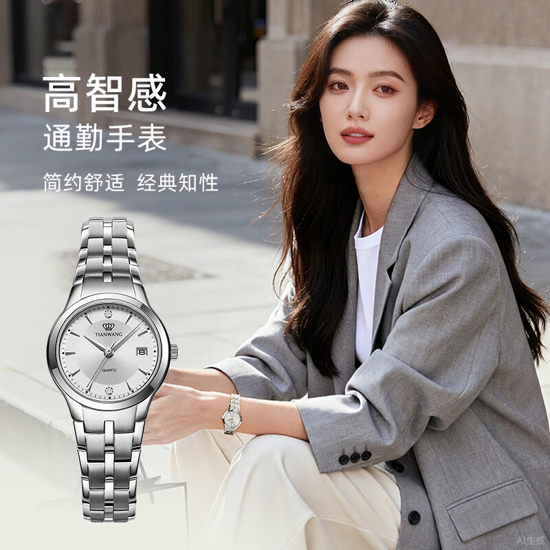 天王（TIAN WANG）女士手表 生日礼物送妈妈钢带石英表白色LS3626S.D.S1.S