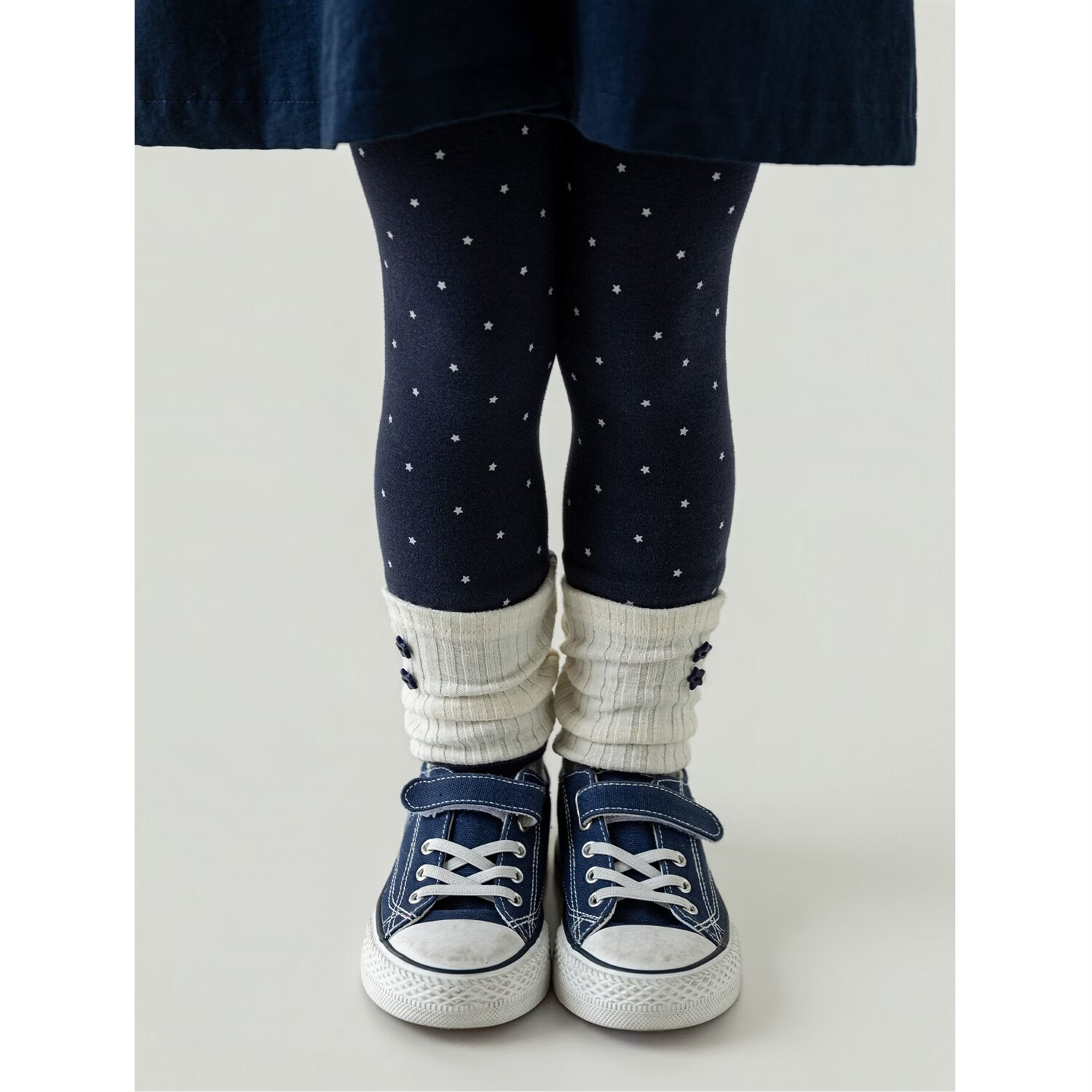 幼悠女童打底裤儿童2026秋季星星波点裤子抗菌高弹修身小女孩秋装 藏青色星星 100 cm
