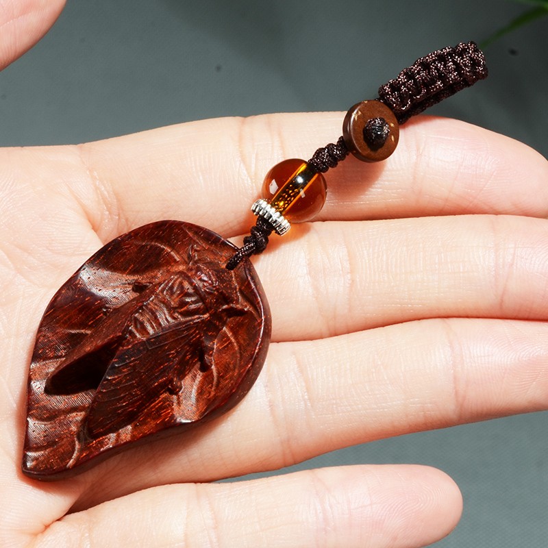 工匠一族 紫檀蝉一叶蝉钥匙挂件吊坠手机链情侣挂件送男女生朋友生日