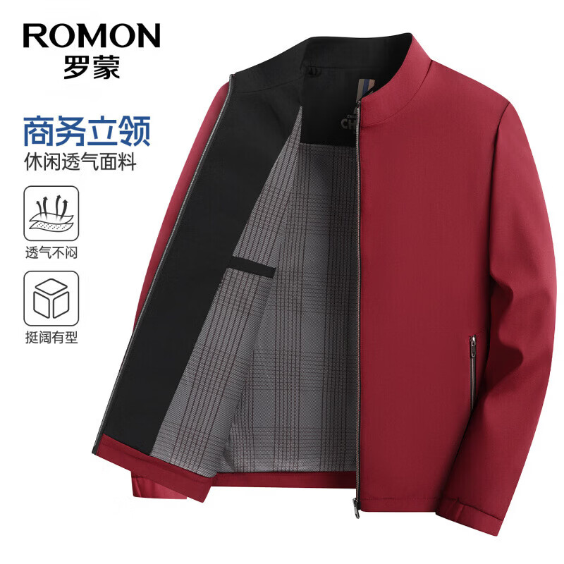 罗蒙(ROMON)棒球领夹克男秋季新款时尚百搭中青年商务短款外套男 藏青色 2XL (185) (建议145-160斤)