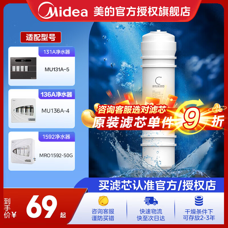 美的净水器滤芯适用MU131A-5、MRC1686A-50G、MRC1795A-75G、MRC1592A-50G、M6系列- M6-C1升级成C2