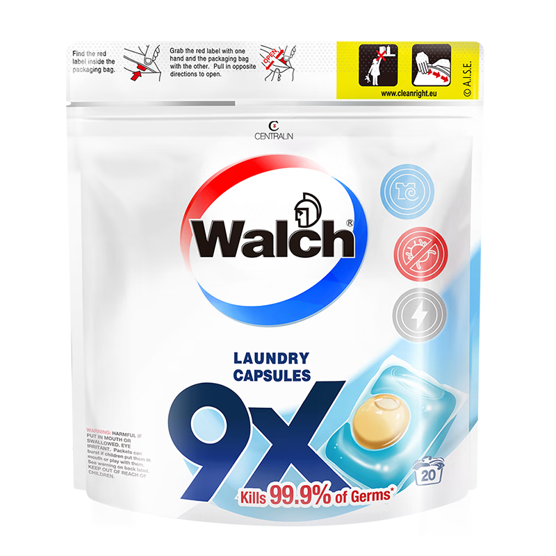 威露士（Walch）9X杀菌洗衣凝珠12g*20粒袋装 洗衣液消毒水二合一 除菌除螨 洁净