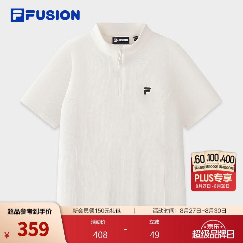 FILA FUSION 斐乐潮牌短袖T恤26秋季新款女士修身舒适针织上衣 奶雾白-WT L 170/88A/L