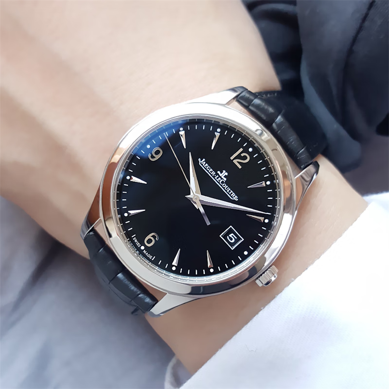 【二手95新】积家大师男表jaeger皮带1548471自动机械黑面日历奢侈品