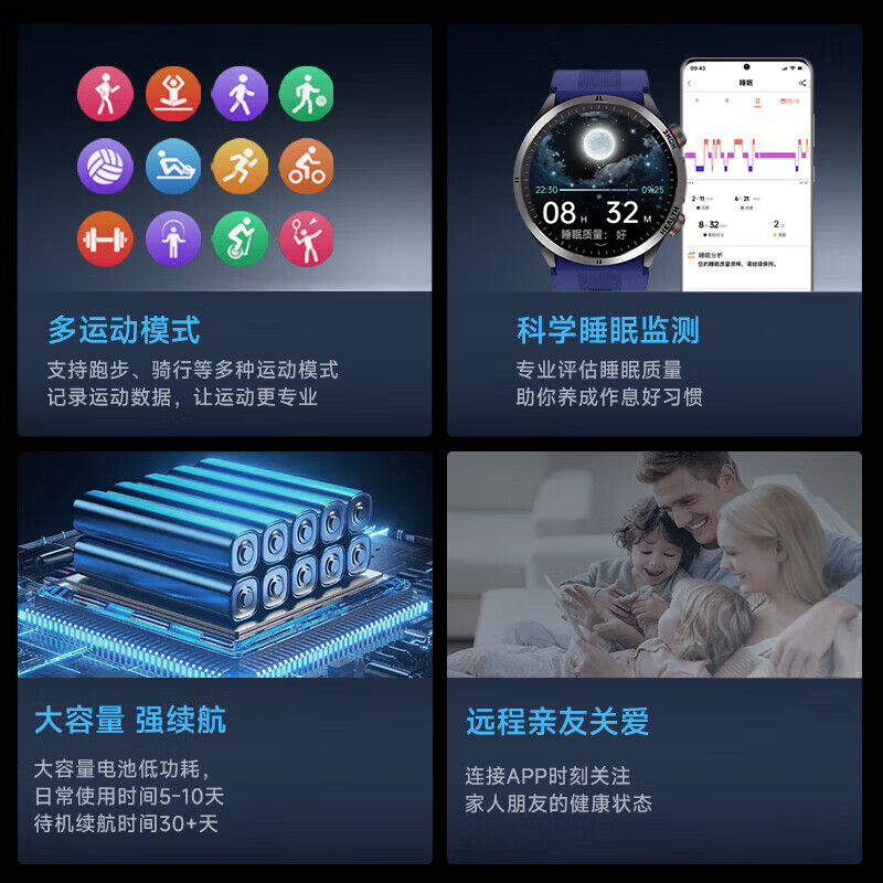 DIRWOK【品牌补贴15%】智能手表气泵血压监测血氧尿酸睡眠监测SOS呼救运动心率ECG心电评估健康手表手环 II类医疗器械认证丨测血压血糖+AI评估健康预警 黑