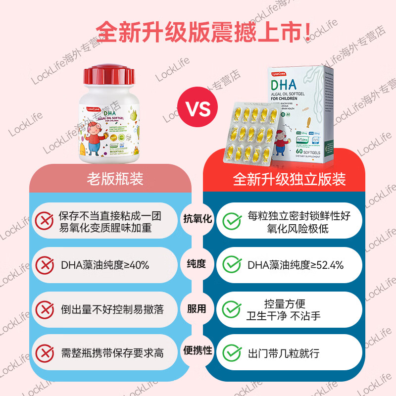 Lyee Cyee丽施小红帽DHA婴幼儿0-1-3-6-12岁儿童宝宝海藻油软胶囊ARA60粒 【DHA+ARA】 60粒*4盒