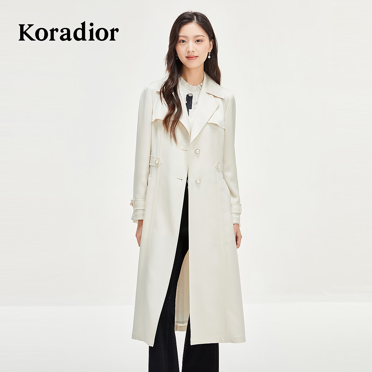 珂莱蒂尔Koradior商场同款女装春季款气质风衣外套 淡橙黄色 L