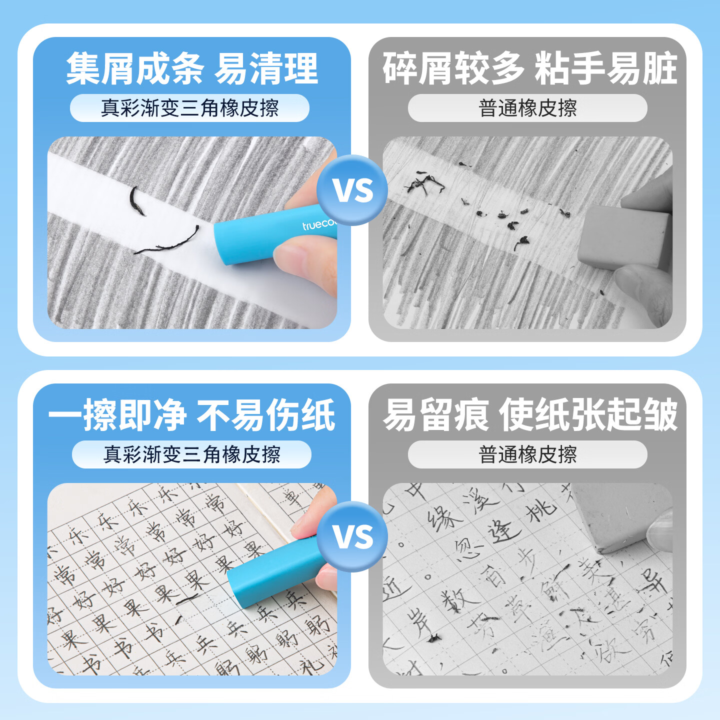 真彩（TRUECOLOR）集屑三角橡皮擦无屑超干净小学生专用擦拭成条擦字干净不留痕2B少屑橡皮儿童写字素描美术橡皮擦 渐变全套系列【易擦不留痕】共25个