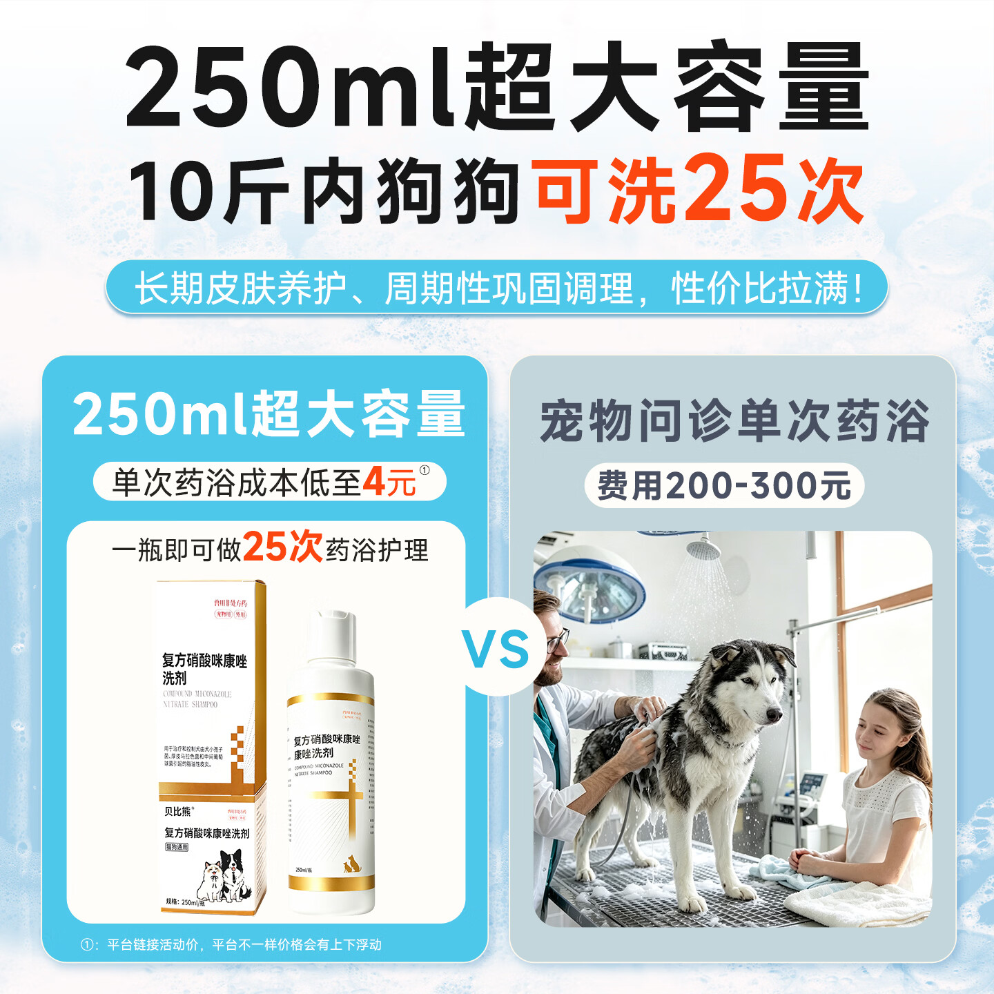 贝比熊宠物猫藓狗癣乳膏真感染皮肤溃烂红肿瘙痒药浴液酮康唑硝酸咪康唑 【皮肤病药浴洗剂】 250ml*1瓶 硝酸咪康唑洗剂