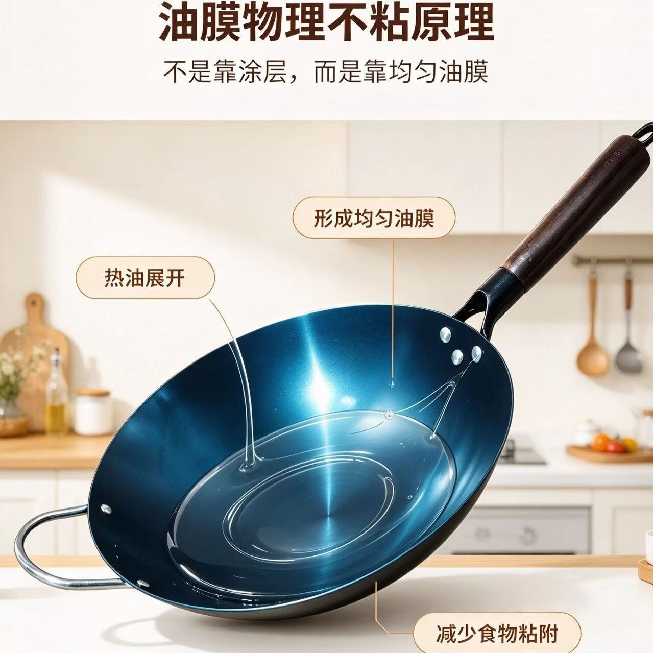 章时代家用老式铁锅无涂层不粘锅炒菜锅圆底电磁炉燃气灶通用 烤蓝铁锅 重量:1.5KG 无涂层(无耳盖铲) 40cm