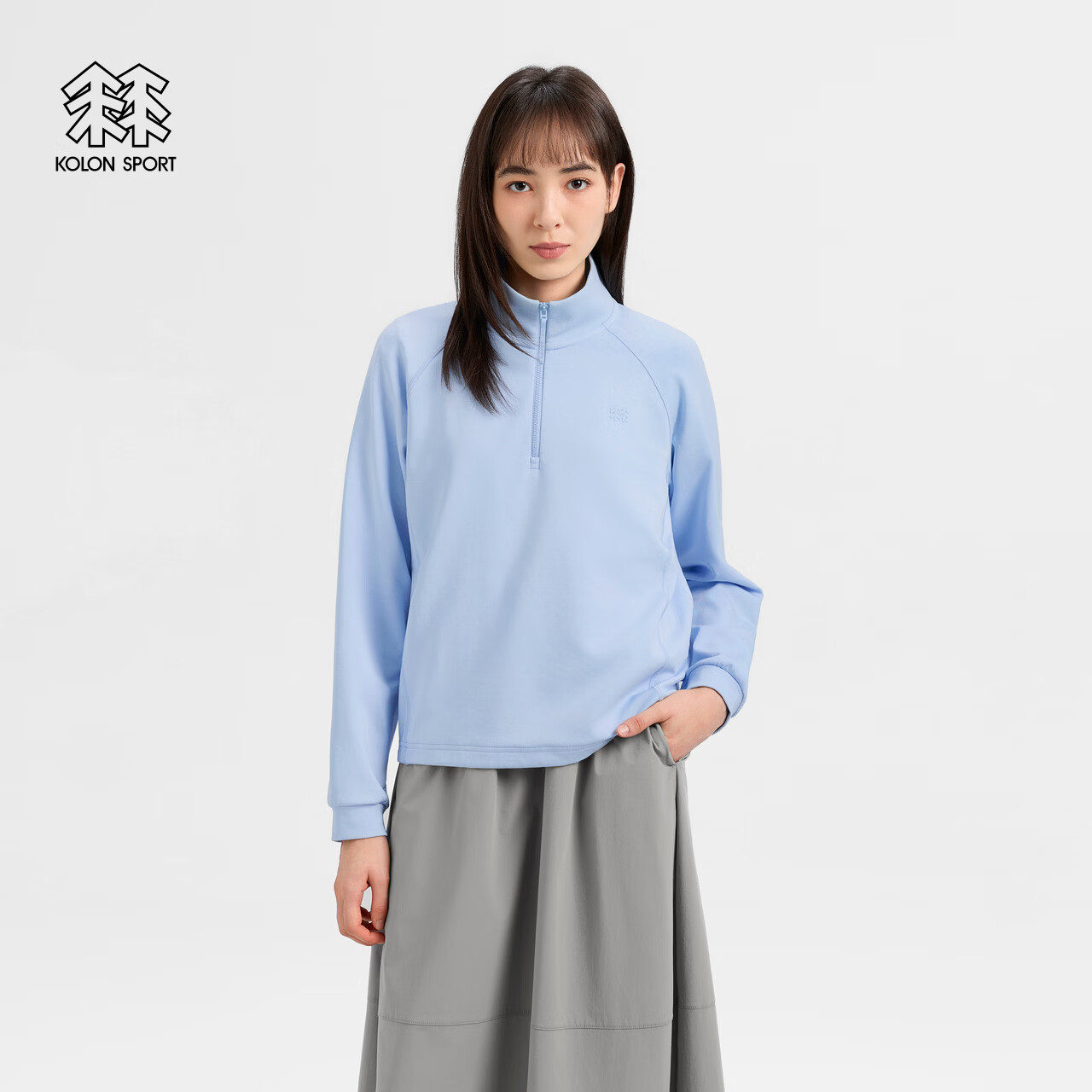 KOLON SPORT/可隆户外休闲衣 女士微拉绒空气层半拉链长袖T恤