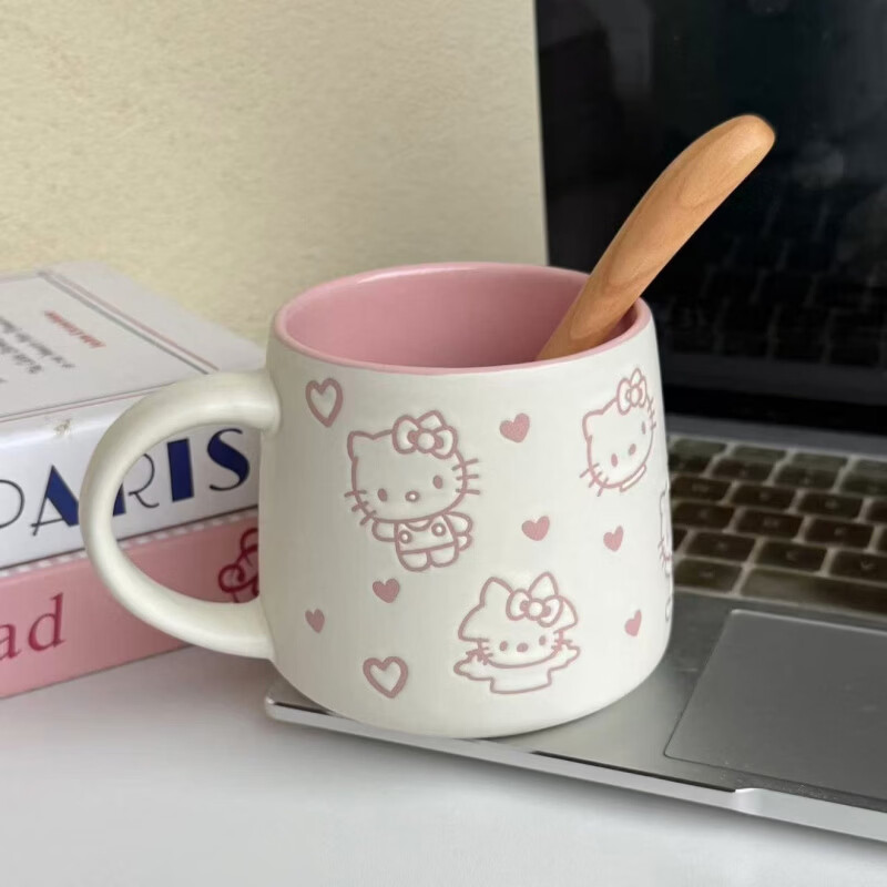 希诺(heenoor)Hellokitty手绘可爱卡通陶瓷水杯女生马克杯高颜值办公室咖啡杯子 350ml-手绘Hellokitty