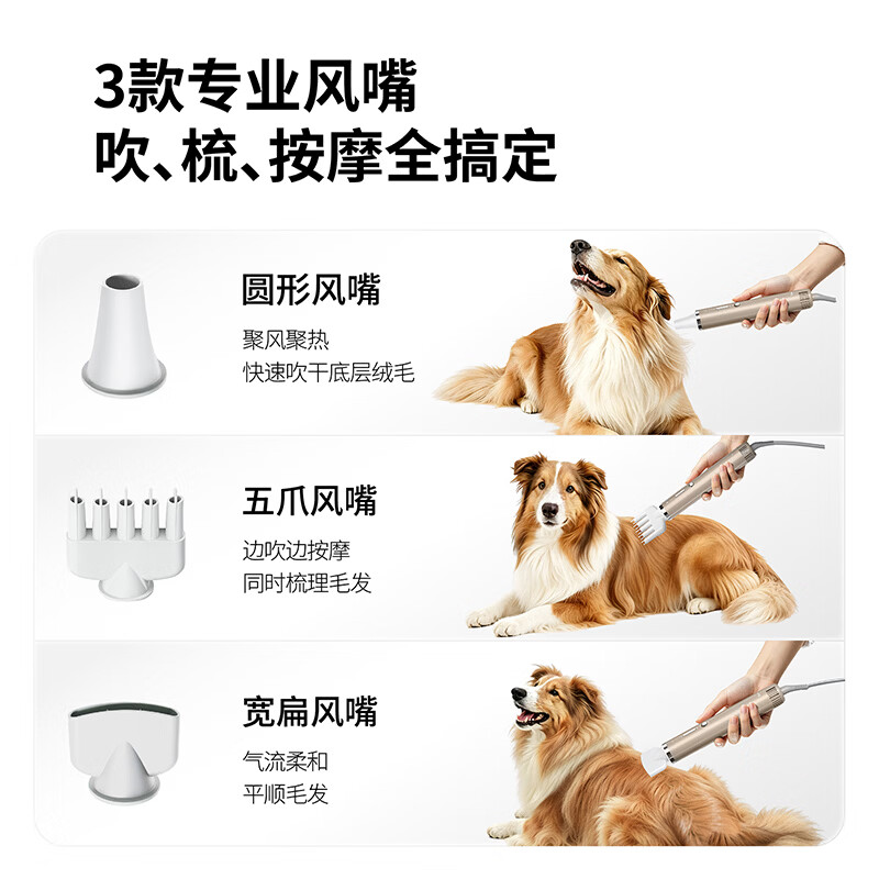 vgo吹风机吹水大功率轻音高速静音狗狗猫咪洗澡专用烘干吹毛神器宠 物家用 柔光金