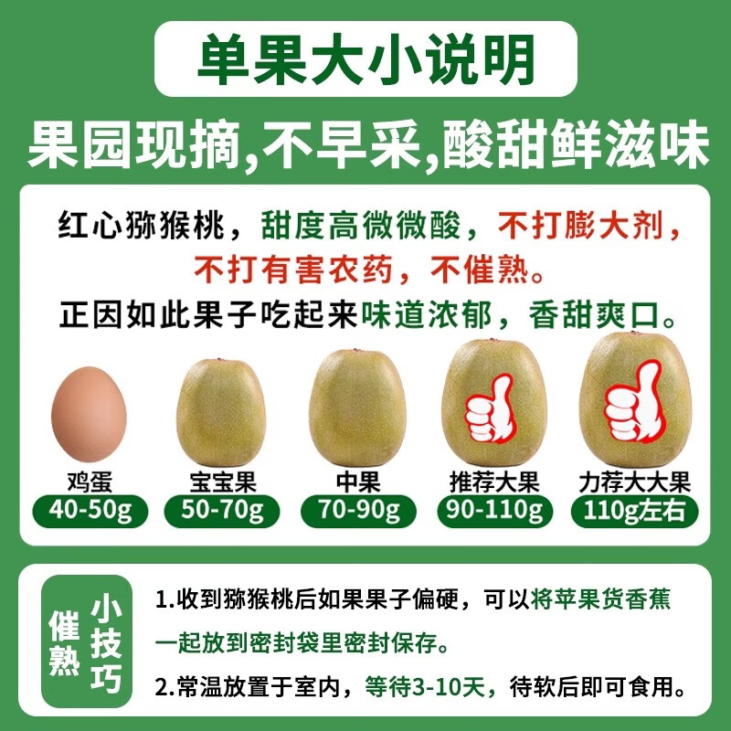 家佳供四川红心猕猴桃奇异果新鲜水果蒲江弥猴桃当季现摘整箱包邮 小果(单果约50-70g) 12个装