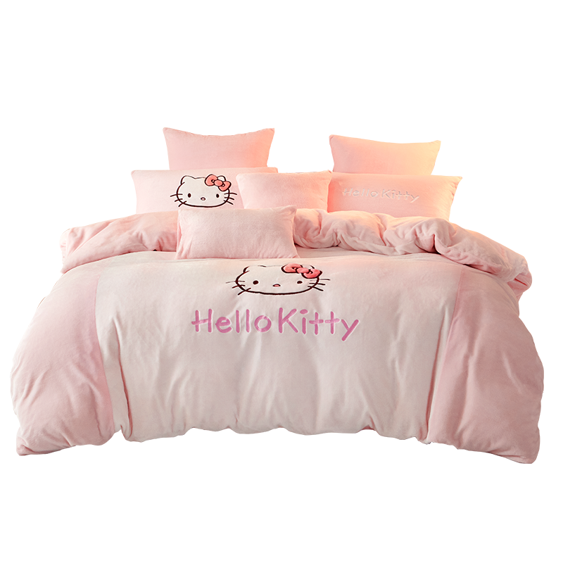 水星家纺 法兰绒四件套珊瑚绒宿舍学生被套床单枕套儿童床上用品套件1.5米床（200*230cm）粉暖KT