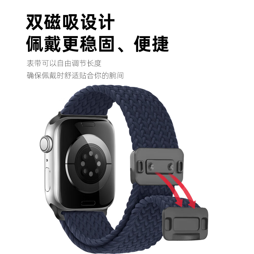 优智顺适用于苹果apple watch s11手表表带22mm编织运动磁吸配件s10男女生款夏季ultra3/2/s9/8 编织一体磁吸款【迷彩七彩】 【42/44/45/46/49mm表盘】