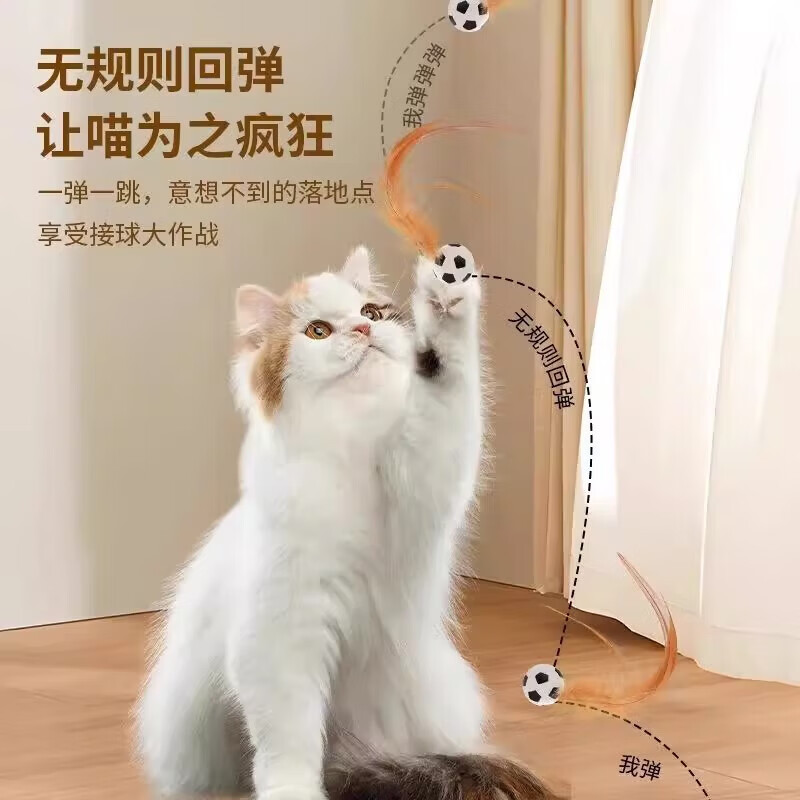 【厂家直发】猫咪逗猫棒磨牙趣味弹力球带羽毛布偶猫最爱自嗨解闷 【弹力款】篮球一个装