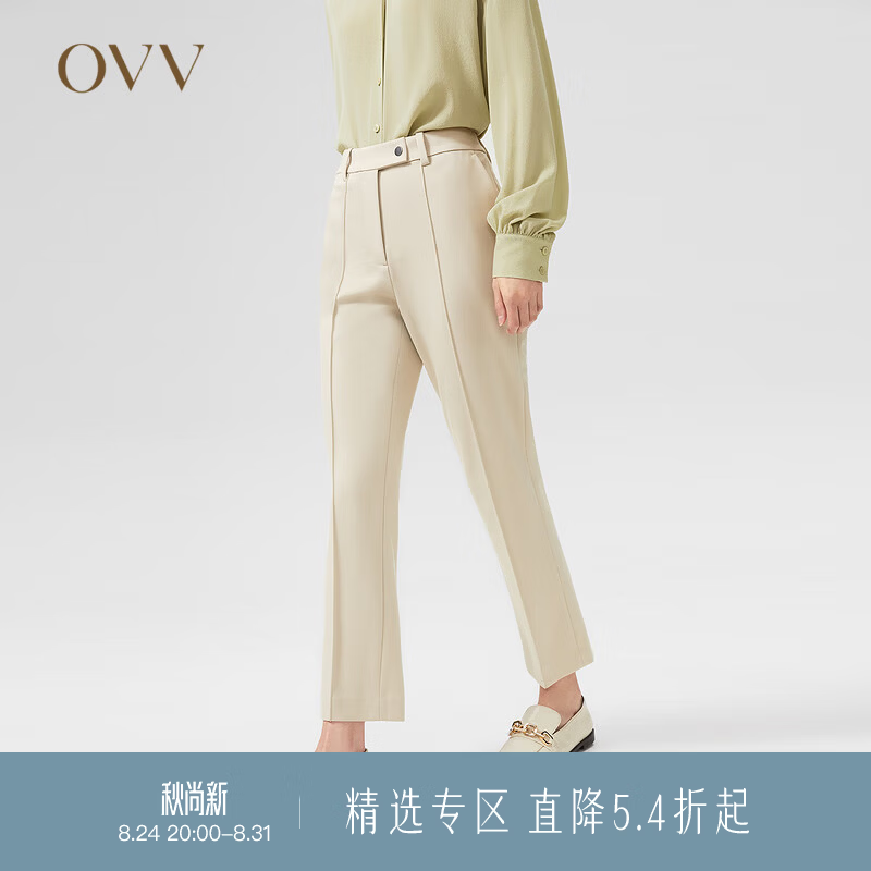 OVV2022春夏新款女装罗马布高弹舒适简约通勤休闲经典烟管裤 燕麦20 M
