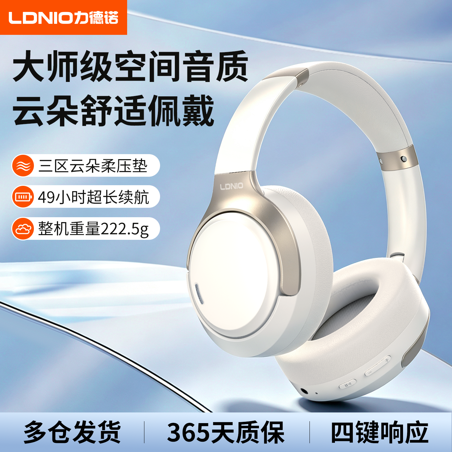 LDNIO力德诺 头戴式无线蓝牙耳机 主动降噪支持有线链接 低延迟超长续航 【炫酷黑】40mm高驱动单元 【旗舰版】ANC主动降噪+49H续航+高清立体声