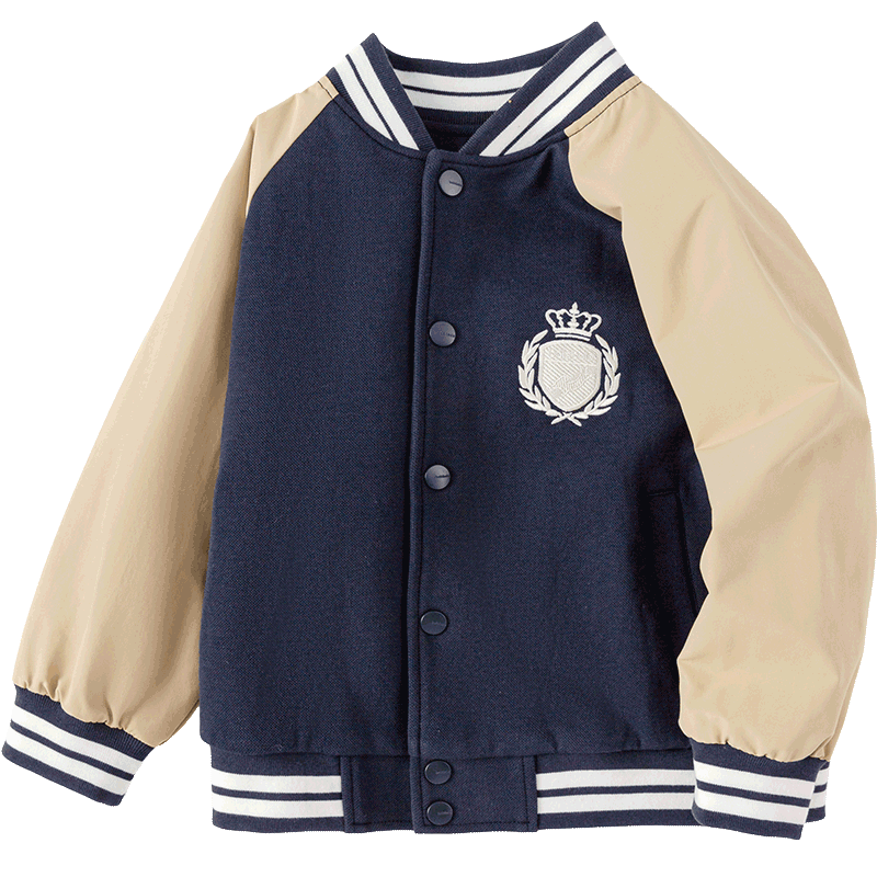 巴拉巴拉童裝男童外套學(xué)院棒球服秋上衣寬松 深藍(lán)80821 120cm