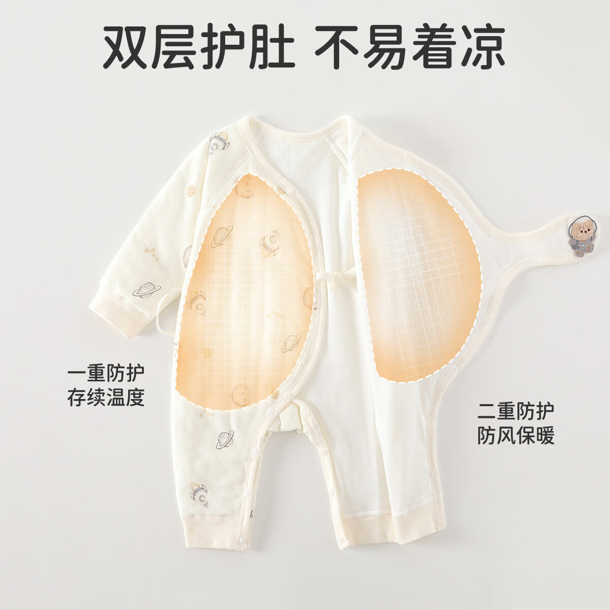 婧麒（JOYNCLEON）新生儿婴儿衣服秋冬连体衣新款夹棉初生宝宝秋季保暖哈衣 太空历险记【蝴蝶衣】 59cm 【1-3月，建议体重3.5-6.9kg】