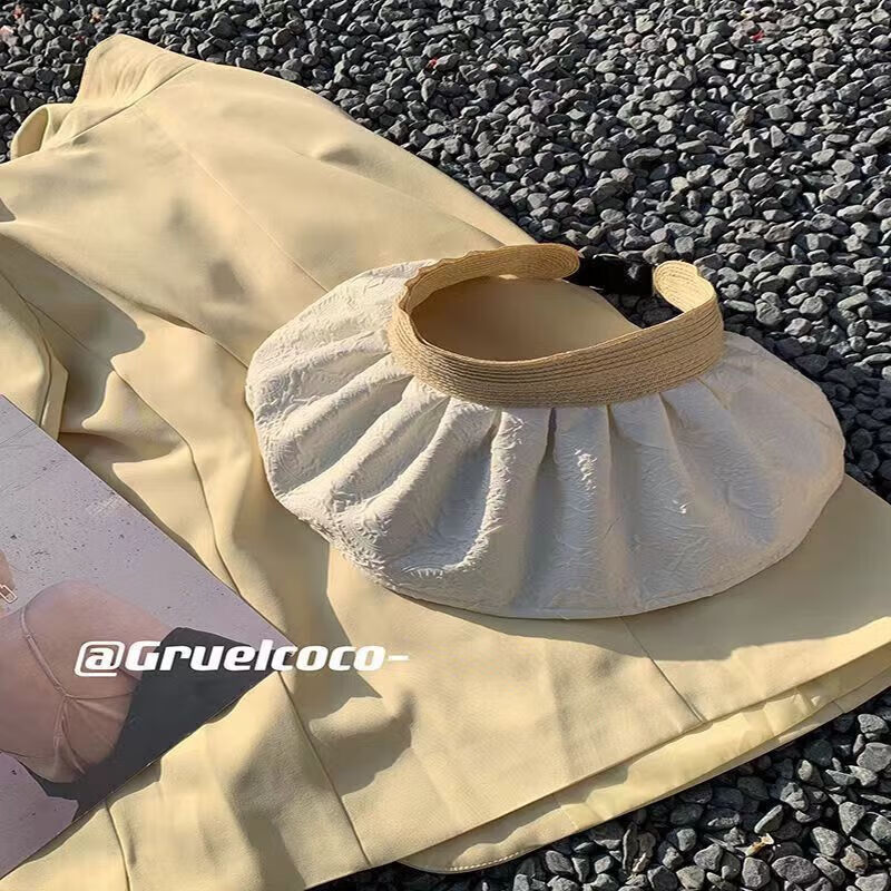|夏泡泡纱双面防晒遮阳帽女帽子可折叠百搭空顶太阳帽草帽 遮阳帽 【米色】