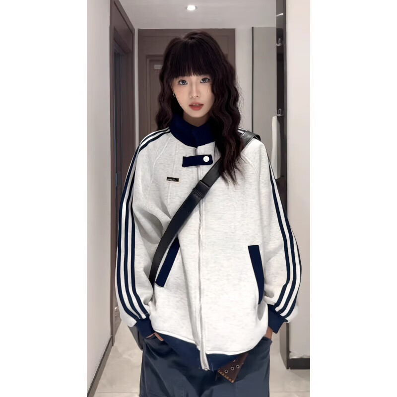 棒球服夹克女士春秋季潮牌宽松百搭衣服ins港风痞帅休闲情侣外套 藏青色 L