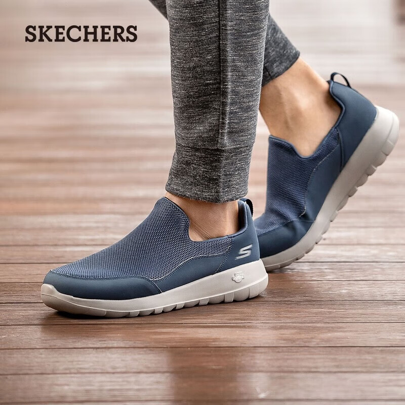 斯凯奇（Skechers）男鞋秋季中老年爸爸鞋一脚蹬健步鞋懒人鞋厚底运动休闲鞋54626 海军蓝色/灰色/NVGY 42