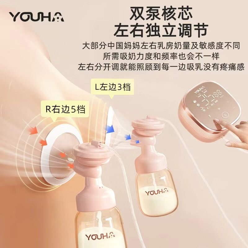 优合YOUHA双边电动吸奶器无痛静音全自动免手扶吸奶器孕产妇集奶器 双边双泵吸奶器【镜面至尊款-PPSU奶瓶】