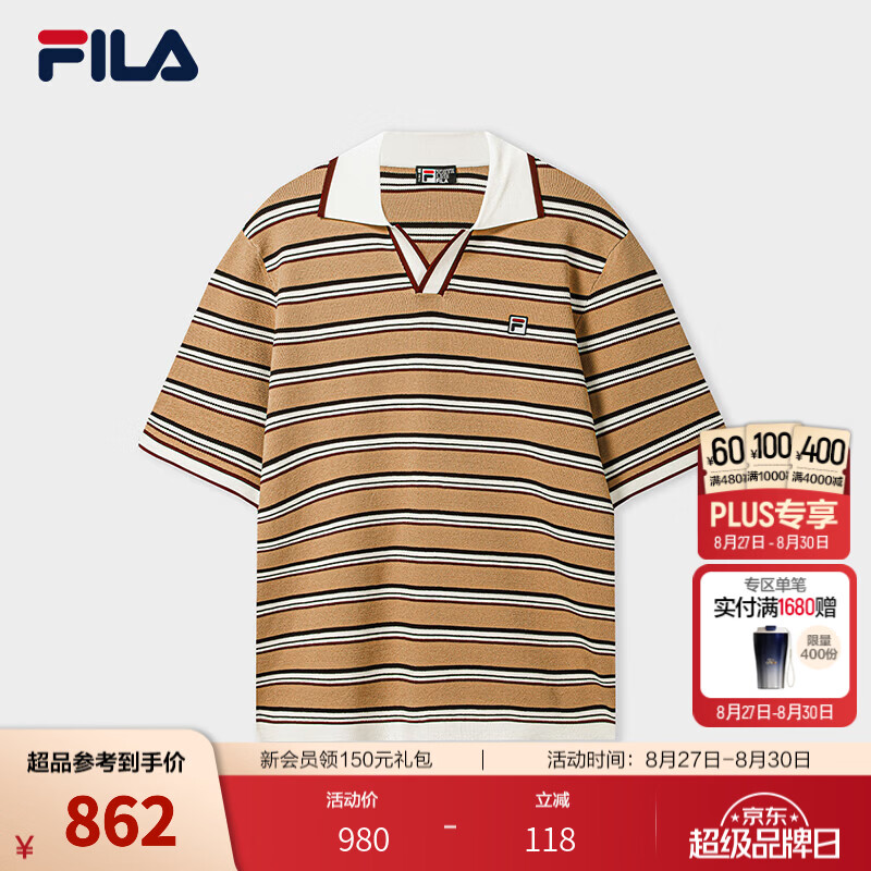 FILA斐乐编织POLO衫26秋季新款男士编织衫休闲满印上衣舒适短袖 满印一-ZA M 170/92A/M