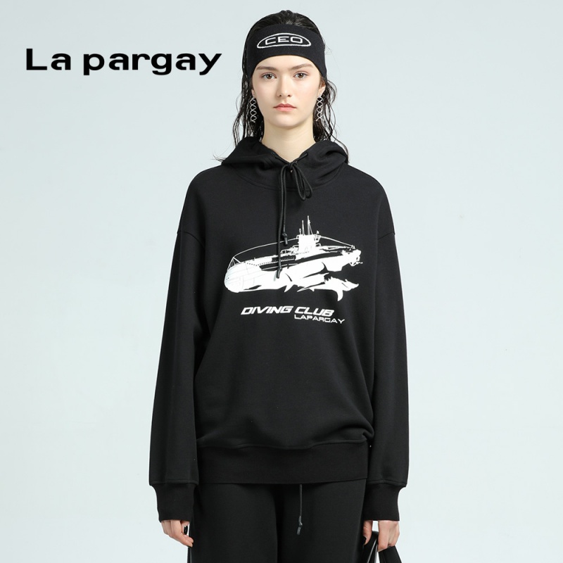 lapargay纳帕佳新款女装秋冬季黑白色中长款卫衣针织套头衫 黑色 s