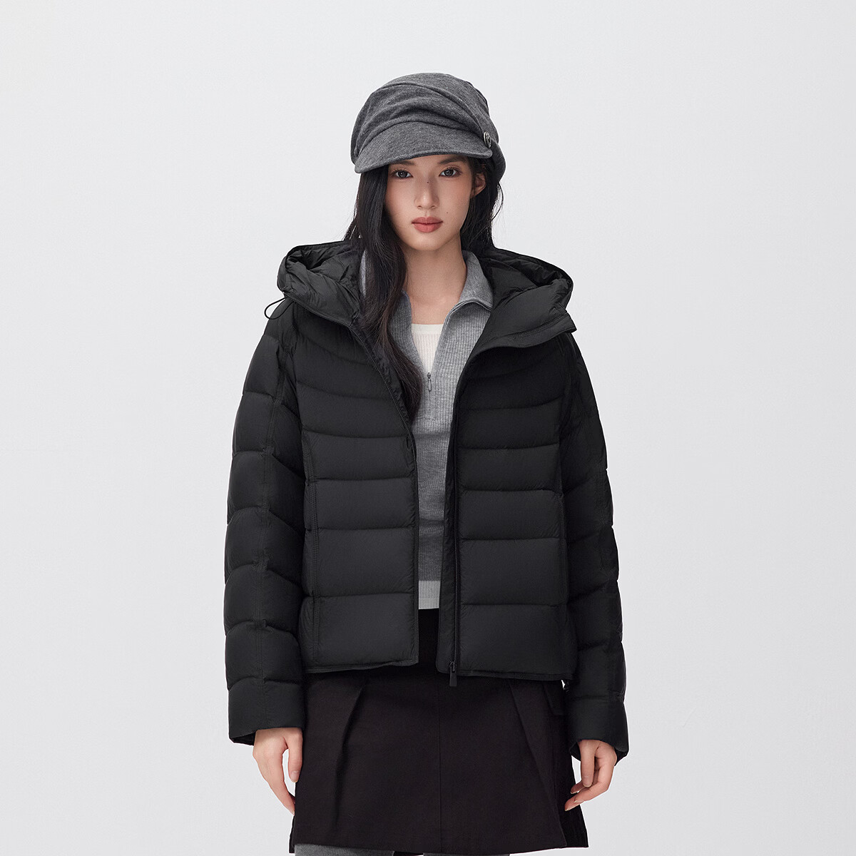 森马(Semir)轻松|森马羽绒服女冬90绒子防泼水宽松连帽2026新款百搭排骨外套 黑色(灰鸭绒)90001 L