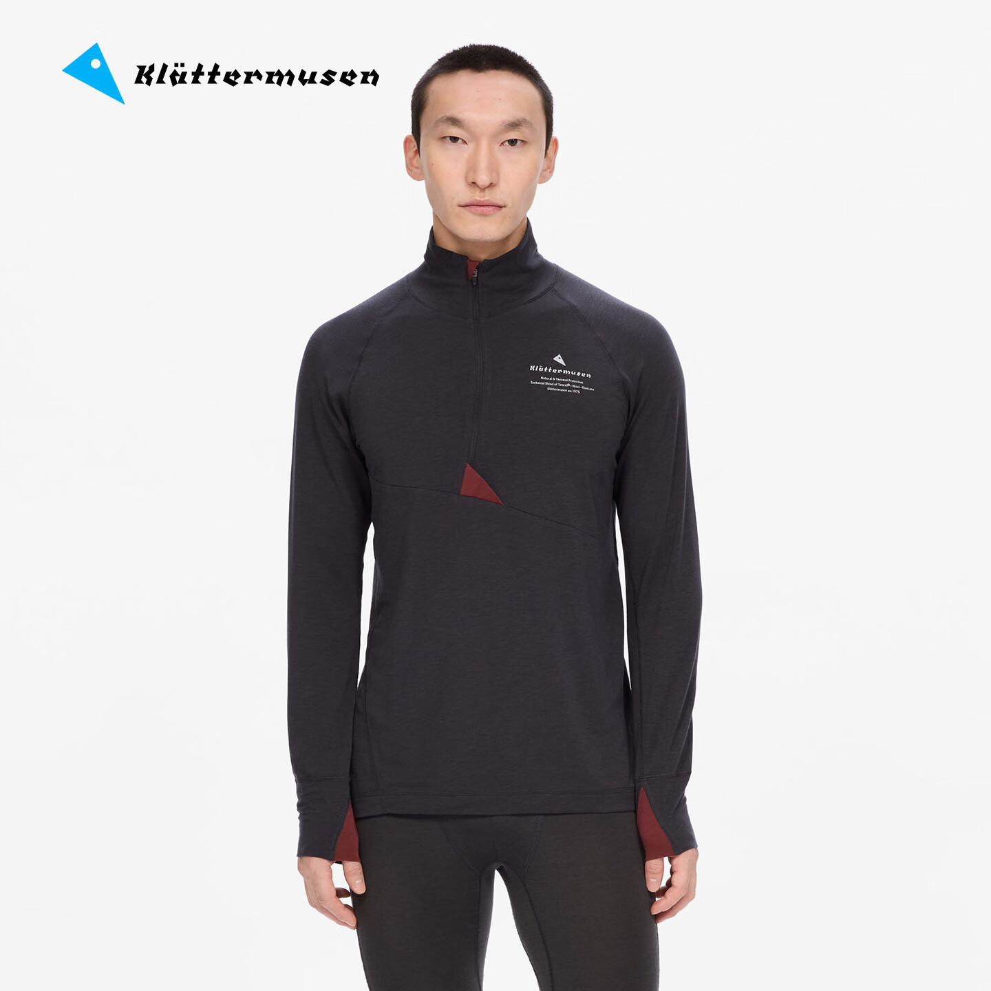 KLATTERMUSEN攀山鼠10658伐楠龙男款美丽诺羊毛半拉链式套头衫Fafne M's	 渡鸦黑/Raven/961 S