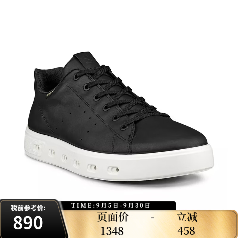 爱步（ECCO）男款GTX防水厚底板鞋真皮百搭休闲鞋 街头720 520884 01001-黑色 40
