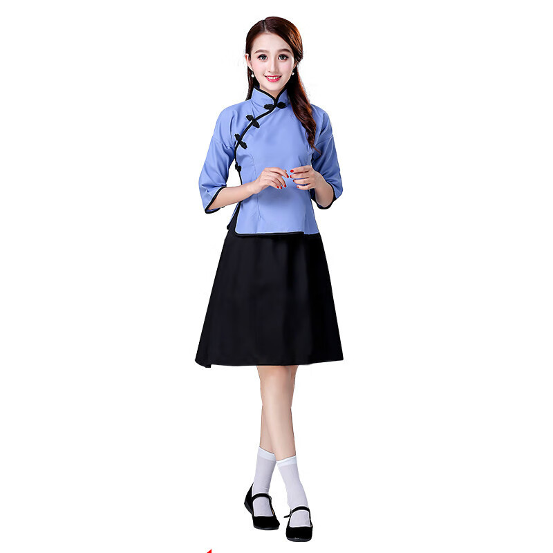 学生装女五四青年装民国风女装中山装男班服舞台合唱表演服 蓝色短裙