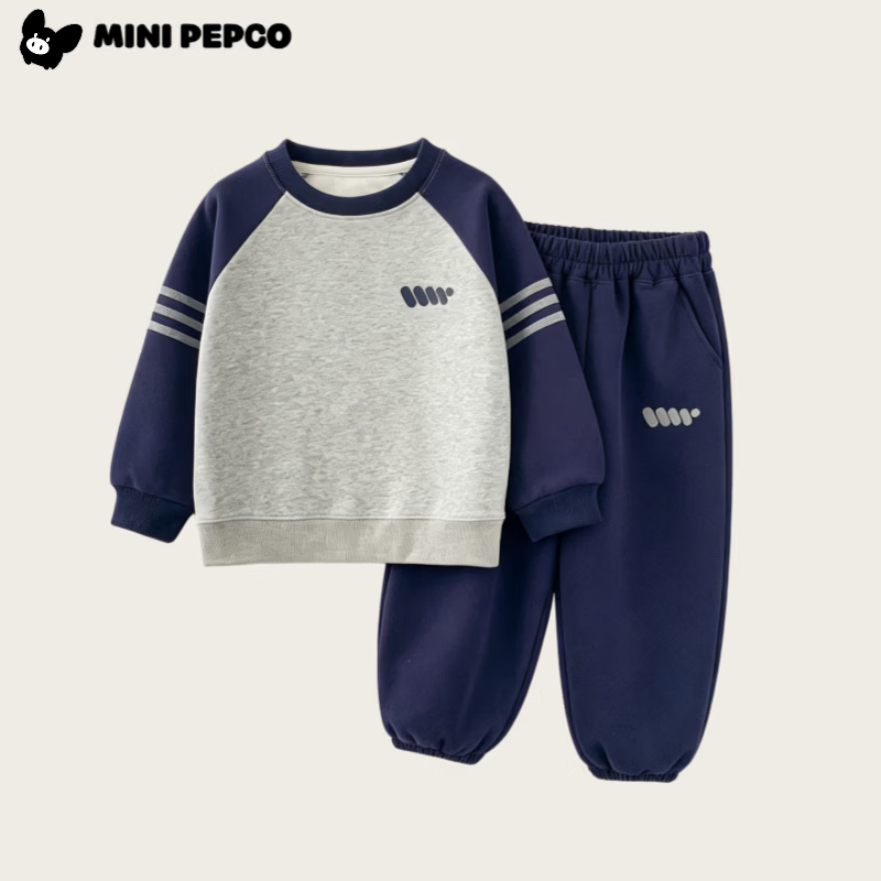 小猪班纳(PEPCO)秋季卫衣套装休闲款两件套百搭运动卫衣卫裤套【品牌授权店】 D款套装-藏青 120 【建议身高100-110cm】