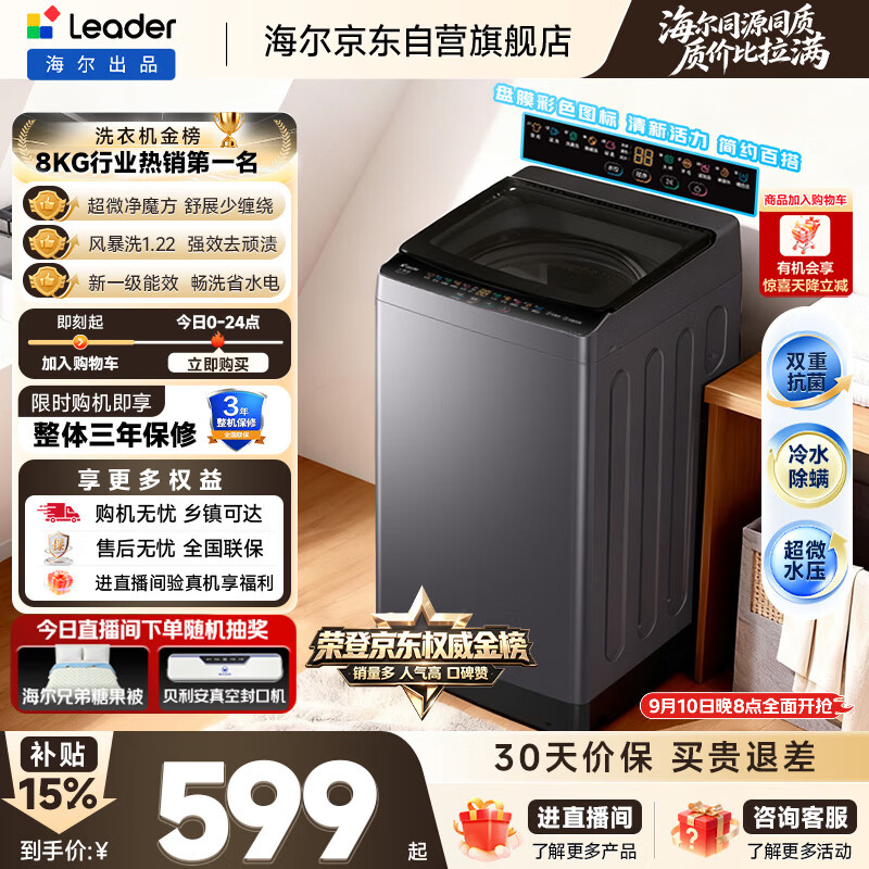 海尔（Haier）出品统帅全自动波轮洗衣机 出租房8.2公斤一级能效家用 京东自营以旧换新国家补贴XQBL82-M20D1