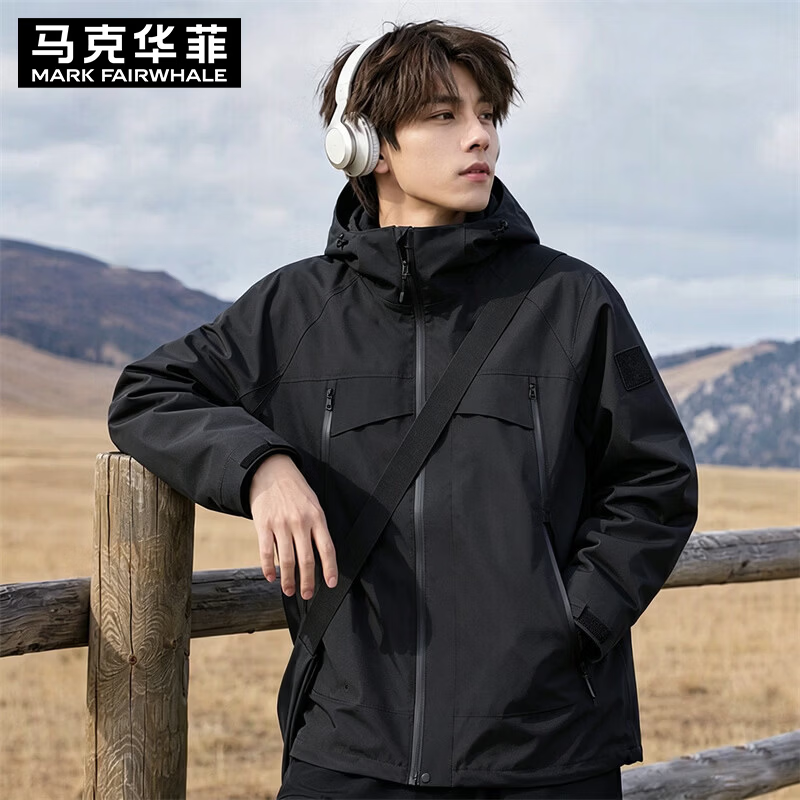 马克华菲(MARK FAIRWHALE)冲锋衣男女三合一外套秋冬季新款防风防水户外登山服可拆卸夹克 幻影黑【三合一】 2XL 京东折扣/优惠券
