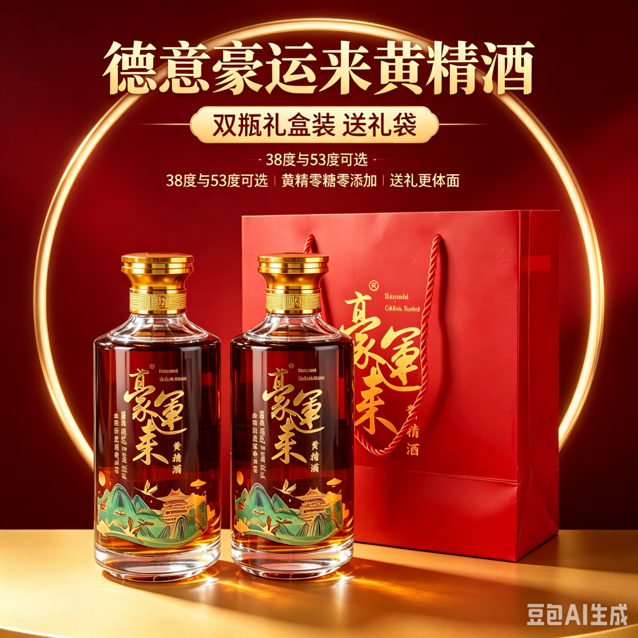 德意豪运来黄精酒2瓶零添加草本养生酒38度500毫升礼盒送礼庆功送礼袋 38度 500mL 2瓶